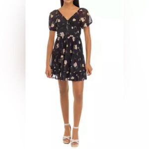 Tinsel Black Floral Mini Dress Size M NWT